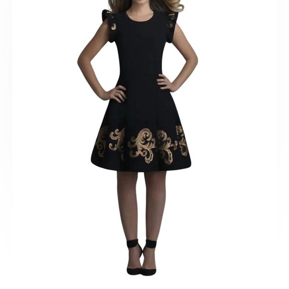 SABOROMA A-Line Jersey Cocktail Dress In Black/Bronze Size 4